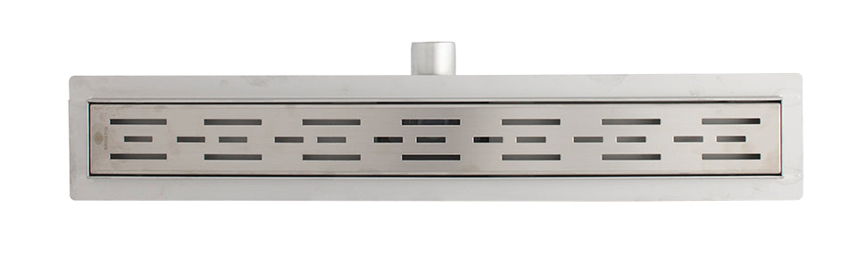 Rigolă de duș din oțel inoxidabil 600 × 70 mm cu evacuare orizontală Ø 40 mm și design Clasic