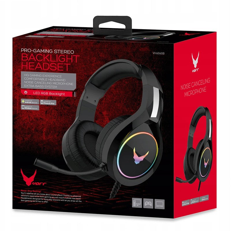 Căști gaming cu microfon stereo RGB cu difuzor de 50 mm VARR VH6060B