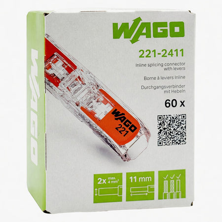 Set 60 conectori de îmbinare în linie cu pârghie pentru 2 conductori de 0,2-4 mm² WAGO W-221-2411