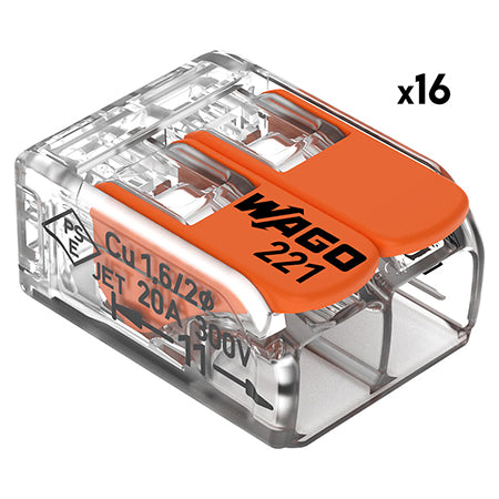 Clemă de legătură cu pârghie pentru 2 conductoare de până la 4 mm² WAGO W-221-412-16