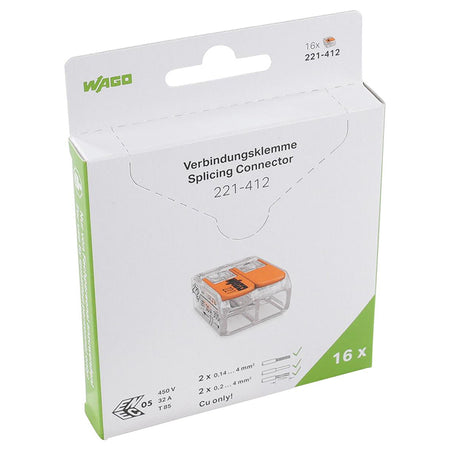 Clemă de legătură cu pârghie pentru 2 conductoare de până la 4 mm² WAGO W-221-412-16