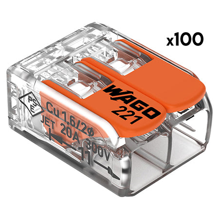 Set 100 cleme cu pârghie WAGO W-221-412 pentru 2 conductoare de până la 4 mm²
