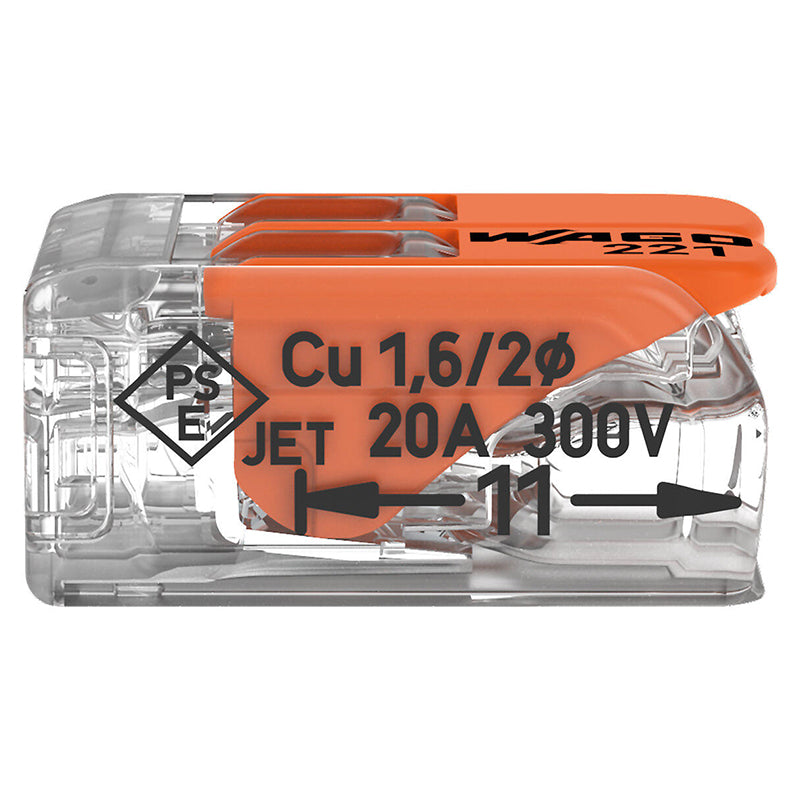 Set 100 cleme cu pârghie WAGO W-221-412 pentru 2 conductoare de până la 4 mm²