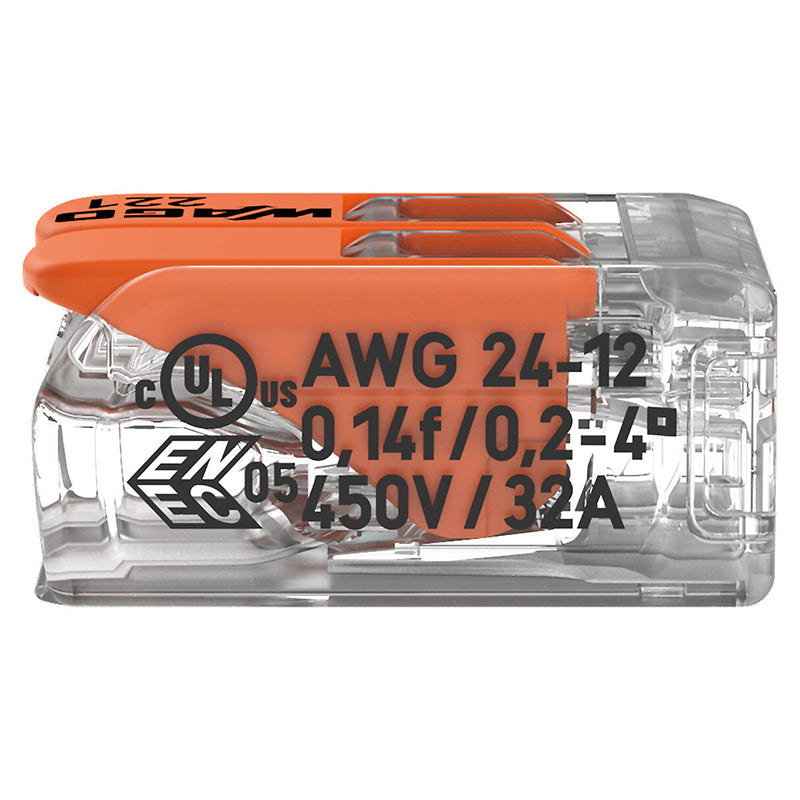 Set 100 cleme cu pârghie WAGO W-221-412 pentru 2 conductoare de până la 4 mm²
