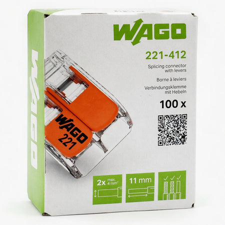 Set 100 cleme cu pârghie WAGO W-221-412 pentru 2 conductoare de până la 4 mm²