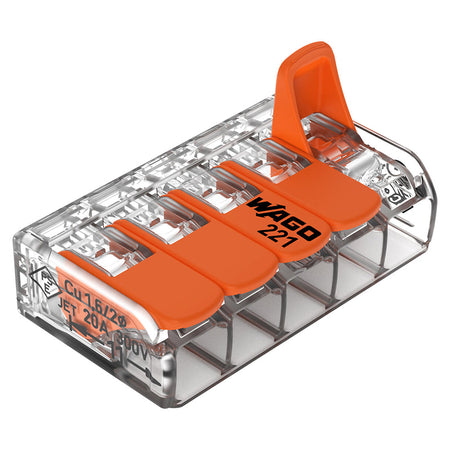 Clemă de legătură cu pârghii pentru 5 conductoare de până la 4 mm² din seria 221 WAGO W-221-415-8