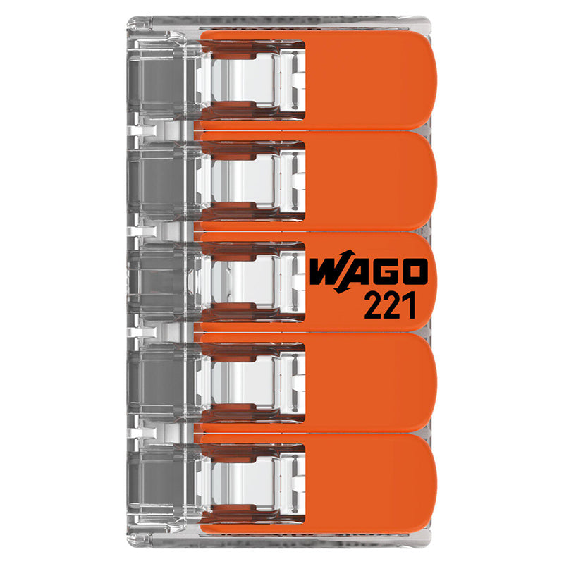 Clemă de legătură cu pârghii pentru 5 conductoare de până la 4 mm² din seria 221 WAGO W-221-415-8