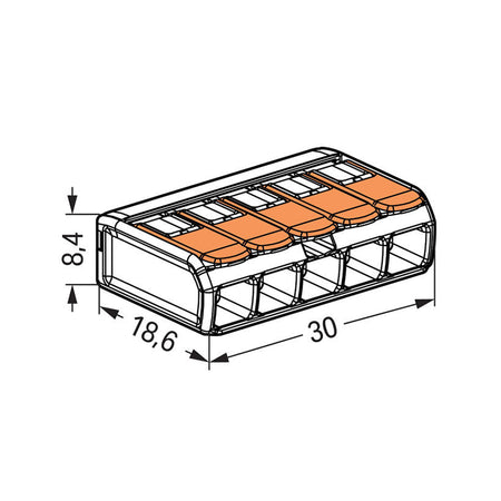 Clemă de legătură cu pârghii pentru 5 conductoare de până la 4 mm² din seria 221 WAGO W-221-415-8