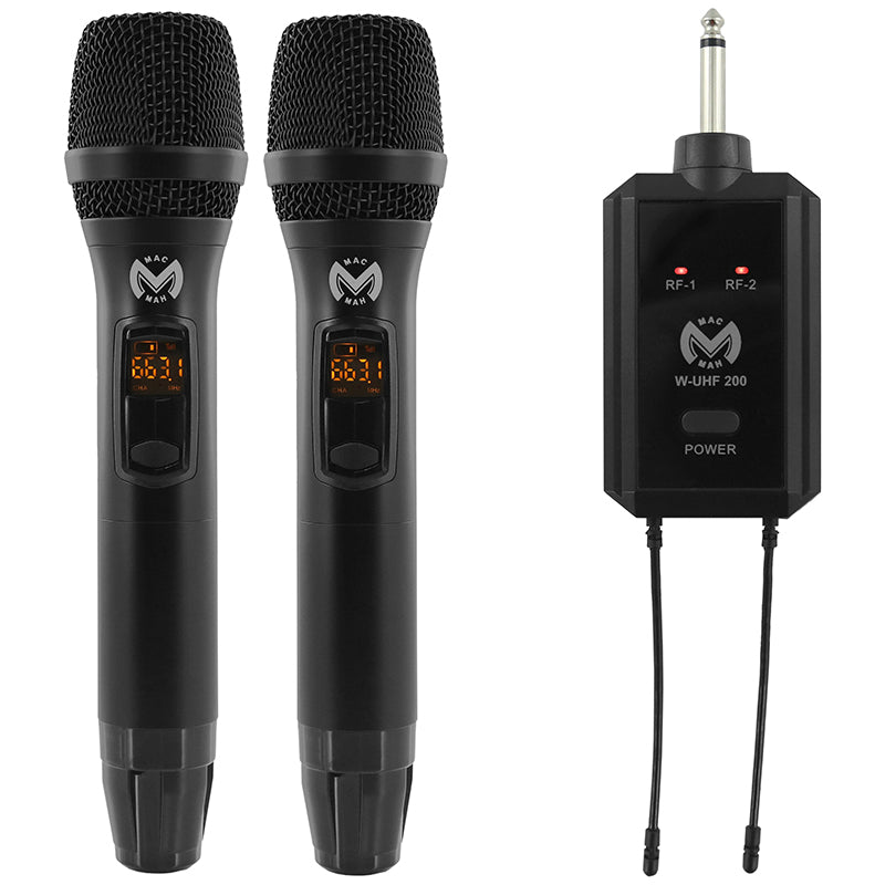 Set 2 microfoane wireless UHF cu receptor plug-in și rază până la 80 m Mac Mah W-UHF 200M