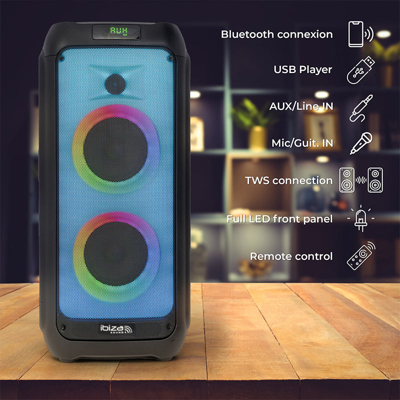Boxă portabilă 2×5.25"/13 cm 50 W LED, karaoke, Bluetooth, Ibiza Light WAVE6