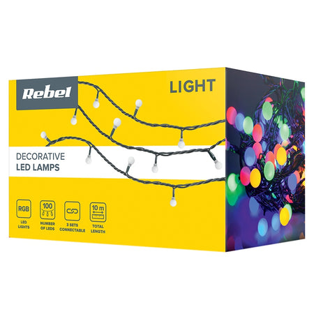 Șir de lumini festive cu 100 de LED-uri multicolore de 10 m IP44 pentru exterior Rebel ZAR0477-1