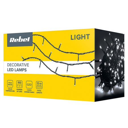 Șir de lumini festive cu 100 LED-uri alb rece de 10 m IP44 pentru exterior Rebel ZAR0478-1