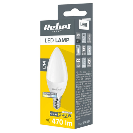 Bec LED lumânare E14 5 W cu lumină neutră 4000 K Rebel ZAR0559