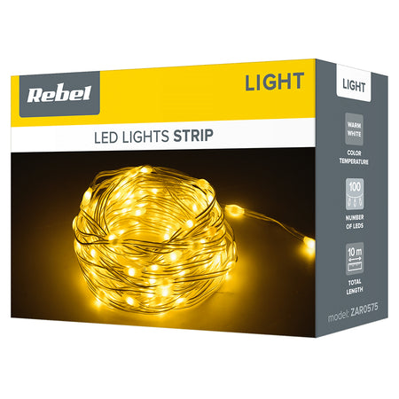 Decorațiune LED alb cald 10 m cu 100 LED-uri și alimentare USB Rebel ZAR0575