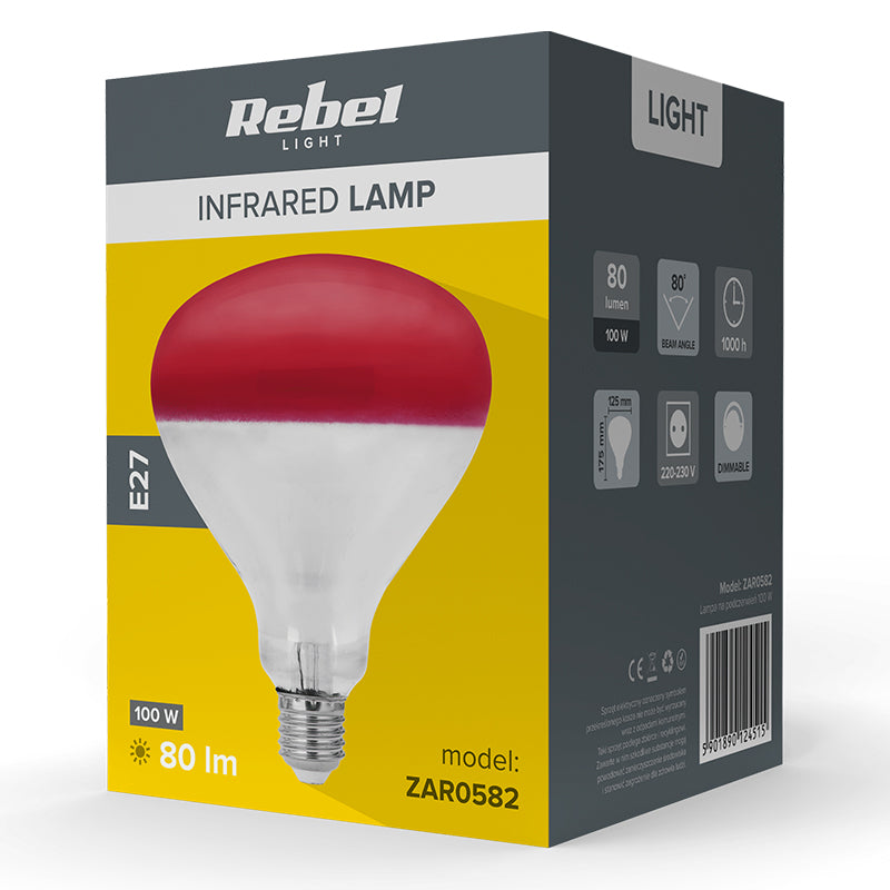 Bec infraroșu pentru creșterea puilor cu dulie E27 R125 de 100 W Rebel ZAR0582