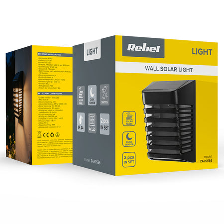 Set 2 lămpi solare de perete cu 4 LED și senzor de amurg Rebel ZAR0586