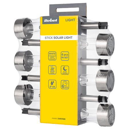 Set 6 lămpi solare de grădină cu LED alb și senzor de amurg IP44 Rebel ZAR0588