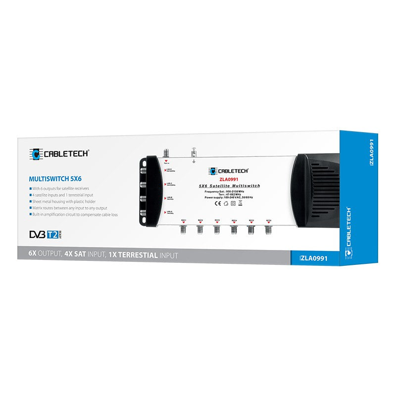 Multiswitch 4 sat + TV, 6 ieșiri, filtru LTE, Cabletech ZLA0991