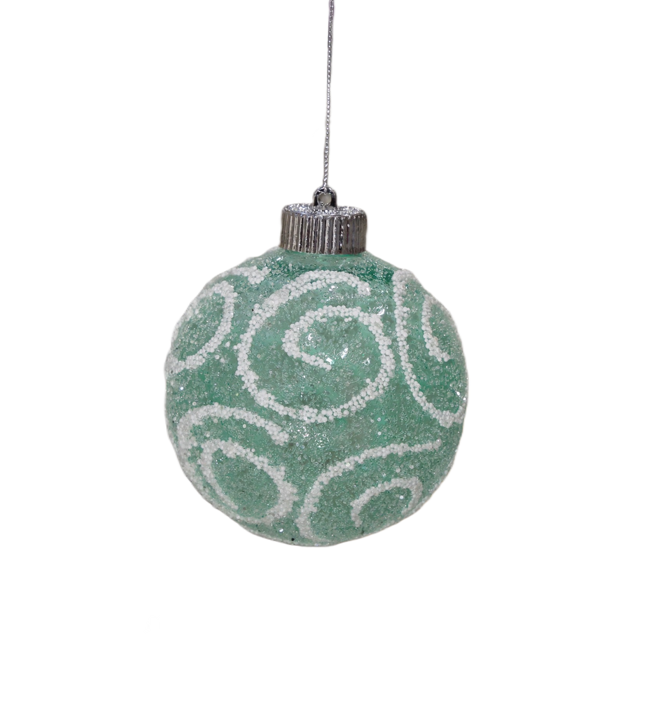 XMAS ORNAMENT GLOB VERDE CU SPIRALE ALBE,  PLASTIC 10 CM