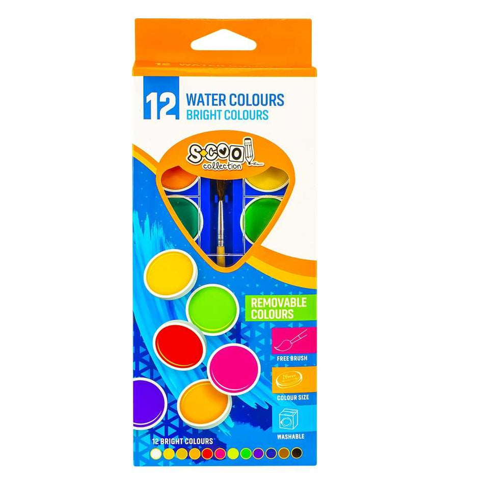 Acuarele, 12 Cul+Pensula, Premium, 30mm Sc228 S-Cool