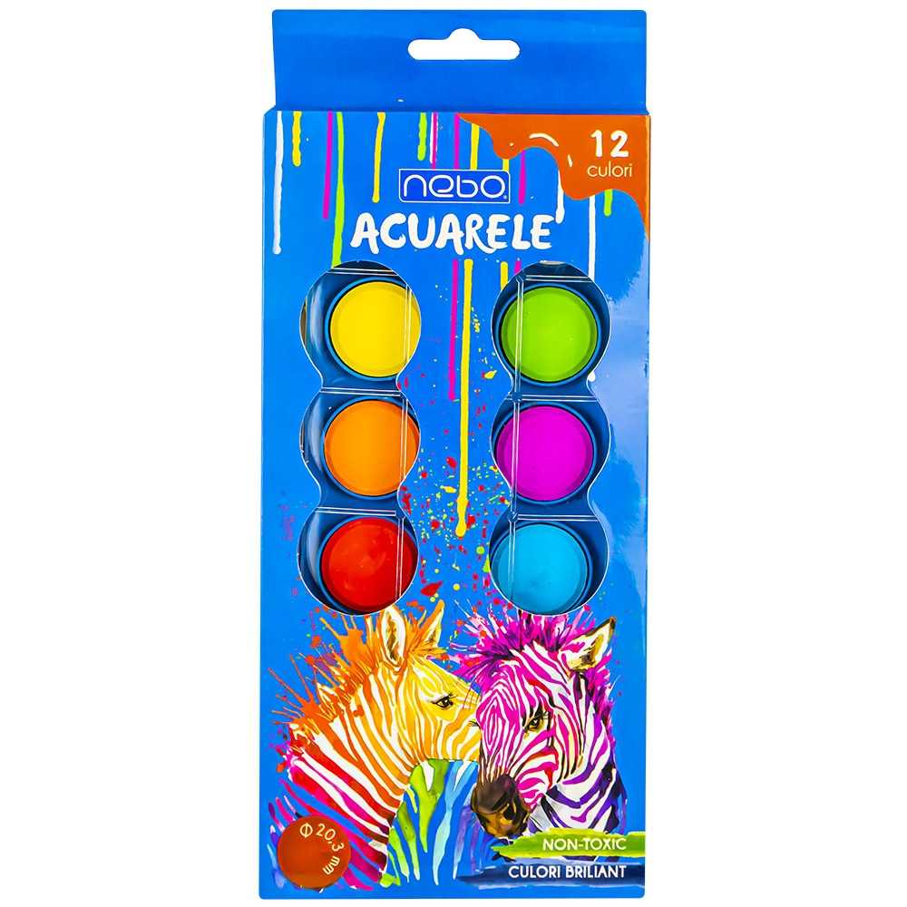 Acuarele 12 Culori, Diametru Pastila 20.3 Mm
