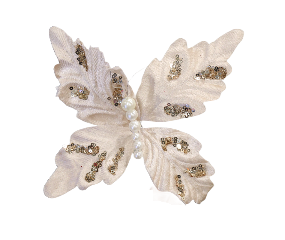 Fluture Catifea Ivoir Cu Paiete Si Perle 190121 Xmas