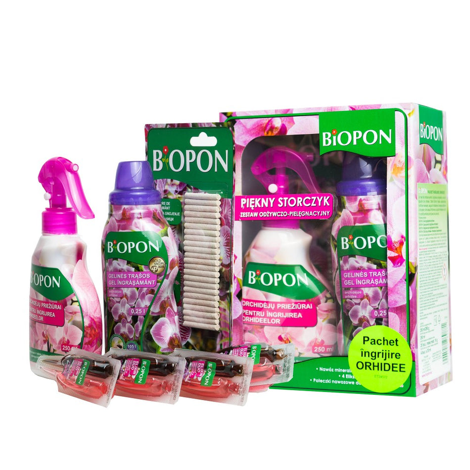 Biopon Pachet Ingriire Orhidee (Gel 250, Spray 250, Sticks, Elixir X4)