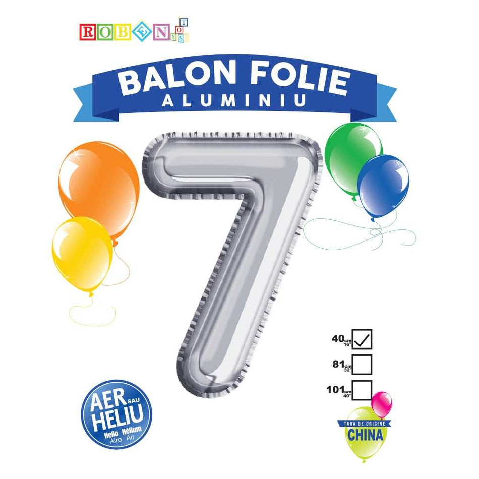 Balon, Folie Aluminiu, Argintiu, Cifra 7, 40cm 14062-7