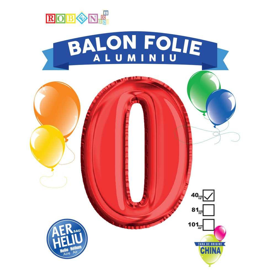 Balon, Folie Aluminiu, Rosu, Cifra 0, 40 Cm