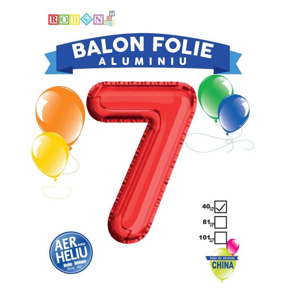 Balon, Folie Aluminiu, Rosu, Cifra 7, 40 Cm