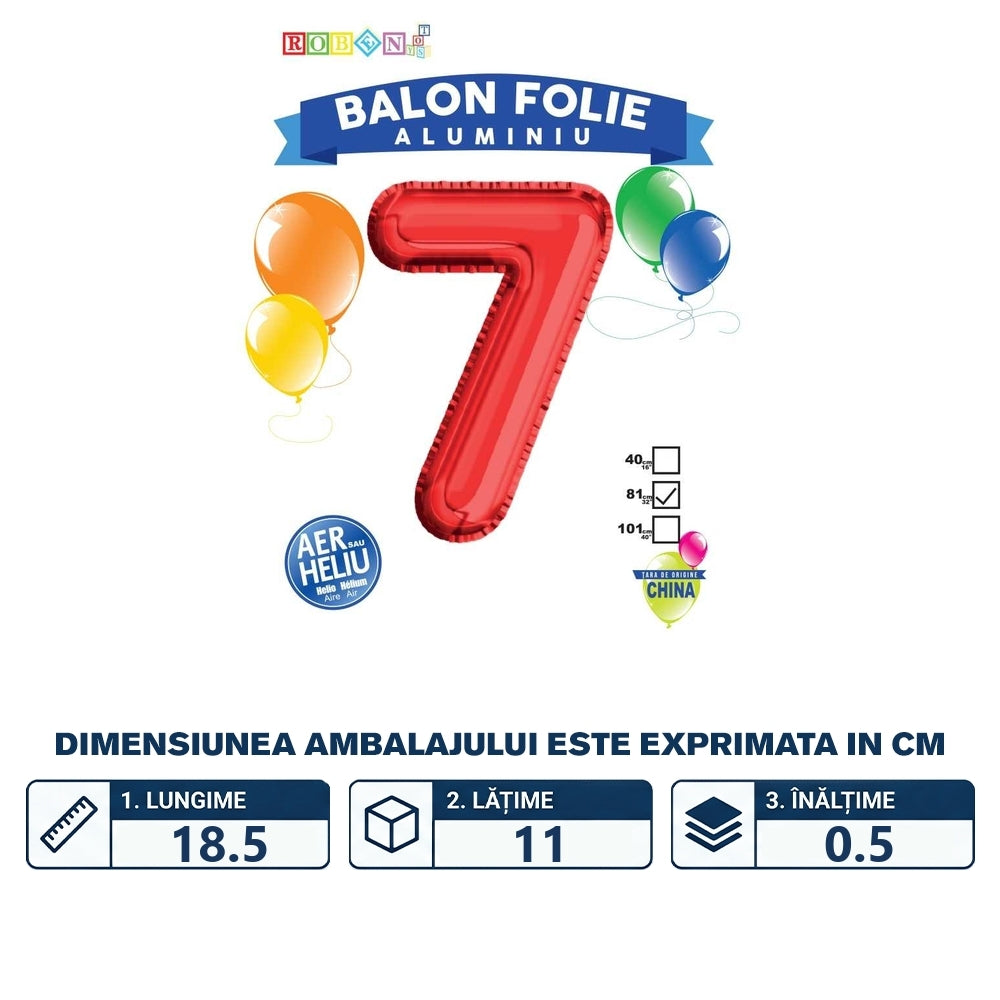 Balon din folie de aluminiu roșu în formă de cifra 7 de 81 cm 18163-7