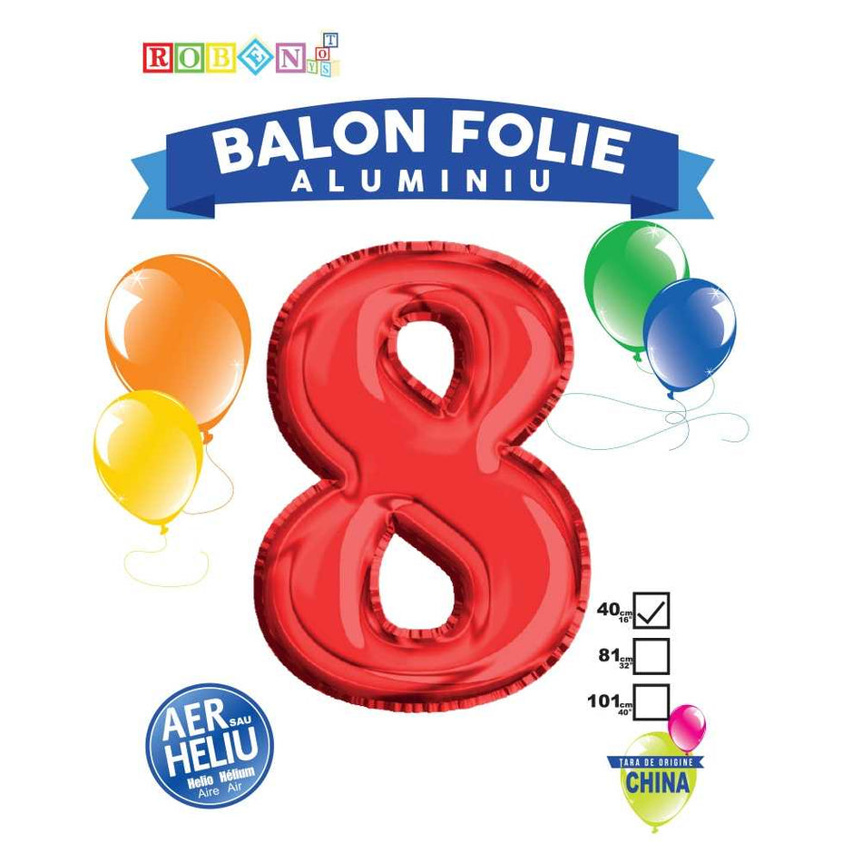 Balon, Folie Aluminiu, Rosu, Cifra 8, 40 Cm