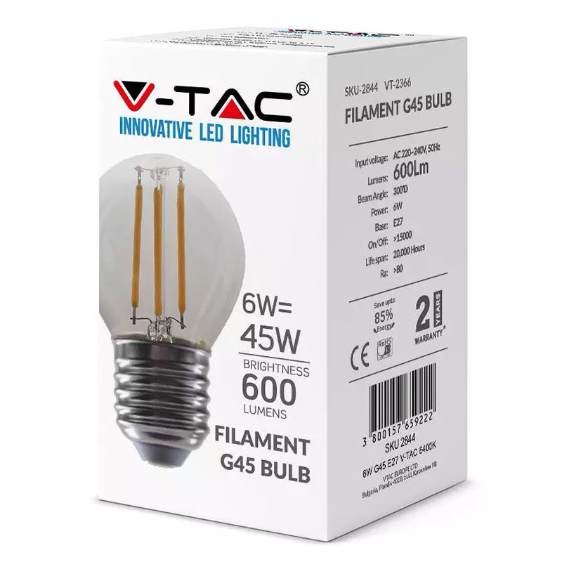 Bec E27 G45 Cu Filament Led 6w