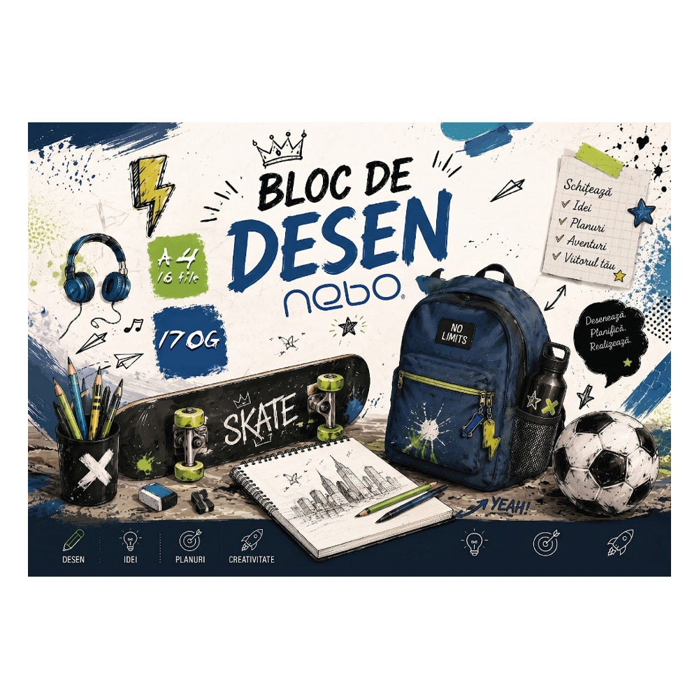 Bloc de desen A4 cu 16 file de 170 g/m² NEBO 16595/16690
