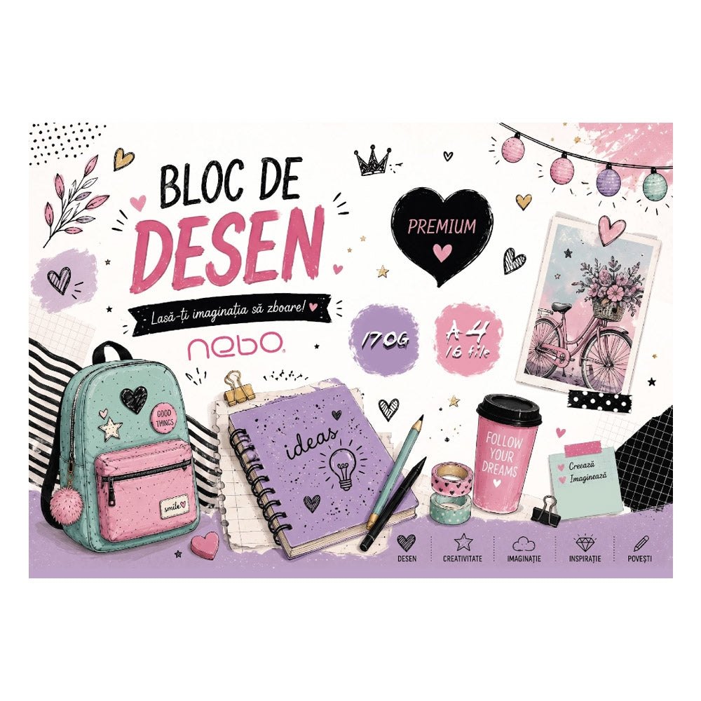Bloc de desen A4 cu 16 file de 170 g/m² NEBO 16595/16690