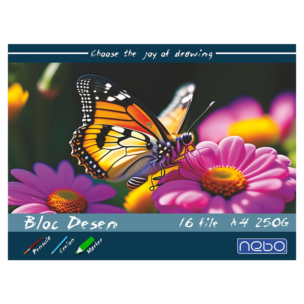 Bloc desen A4, 16 file, 250 g/mp pentru arta, NEBO 16692