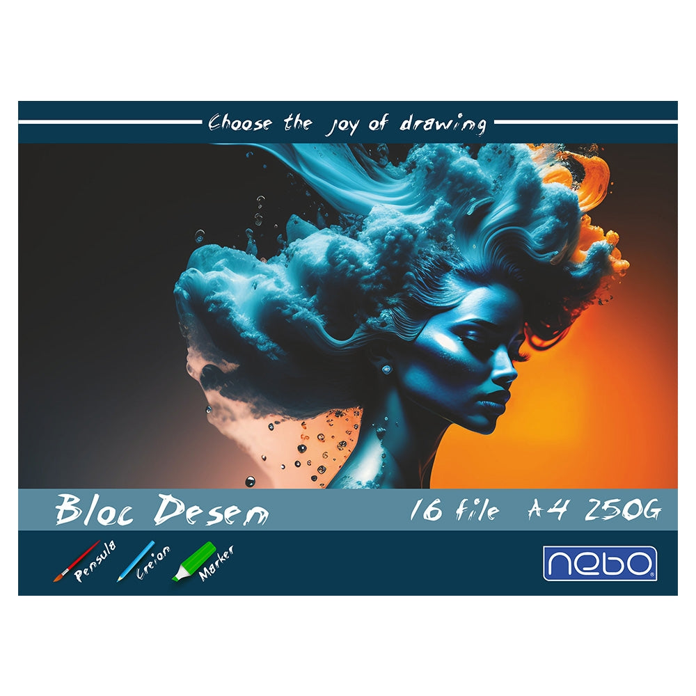 Bloc desen A4, 16 file, 250 g/mp pentru arta, NEBO 16692