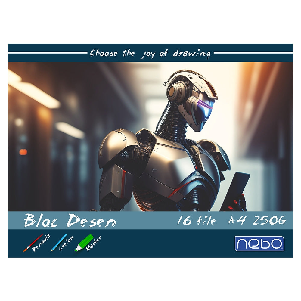 Bloc desen A4, 16 file, 250 g/mp pentru arta, NEBO 16692