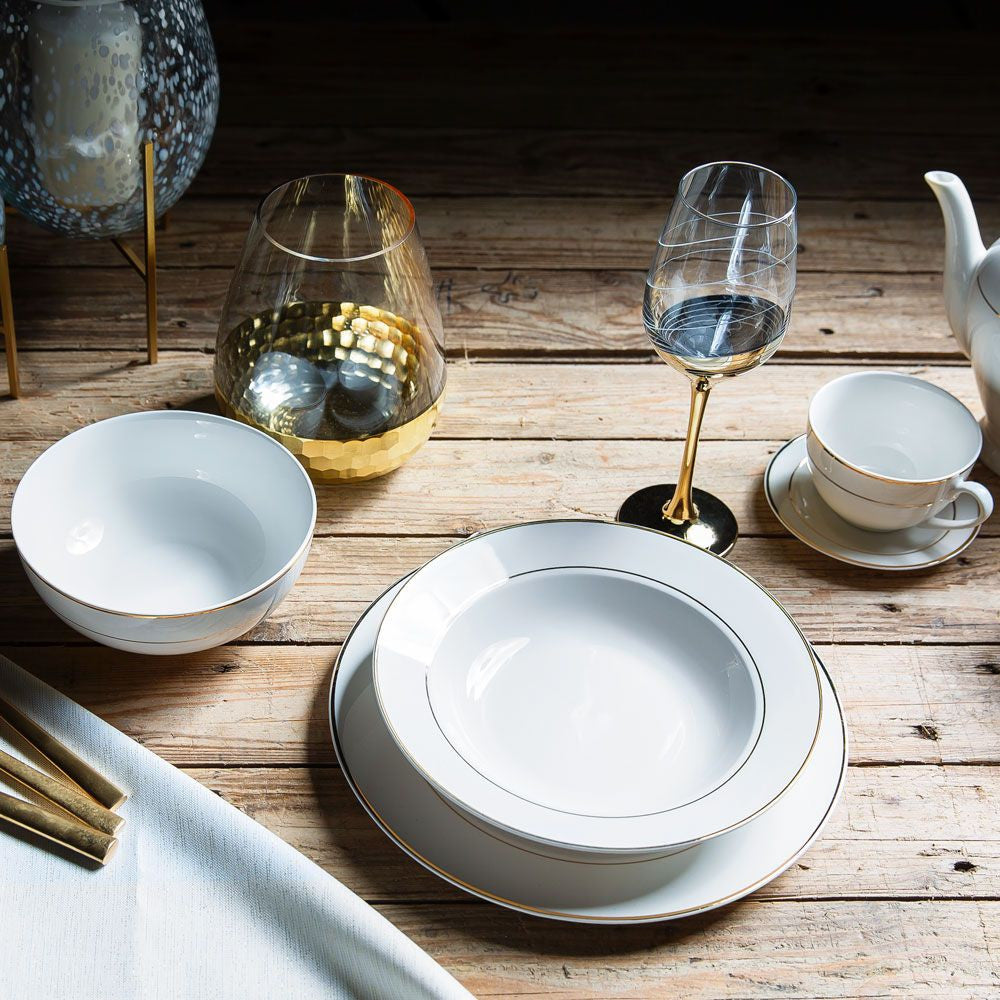 Bol Aura Gold Ambition din porțelan New Bone China, cu detalii aurii, diverse dimensiuni
