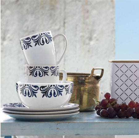 Bol mic 14 cm Marocco din portelan, design oriental, gri și bleumarin, compatibil cu mașina de spălat vase AMBITION 29178