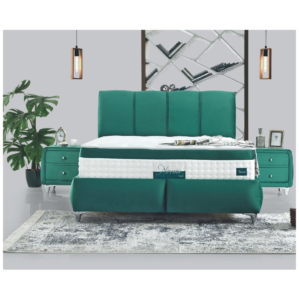 Pat Tapitat De Lux Nirvana Verde Cu Saltea Si Lada 2x1.6m