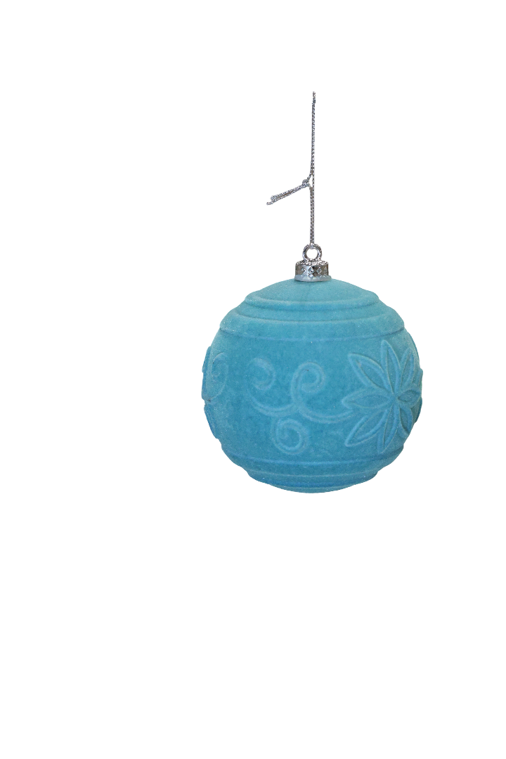 XMAS GLOB CATIFEA BLEO CU FLOARE 10 CM DIN PLASTIC