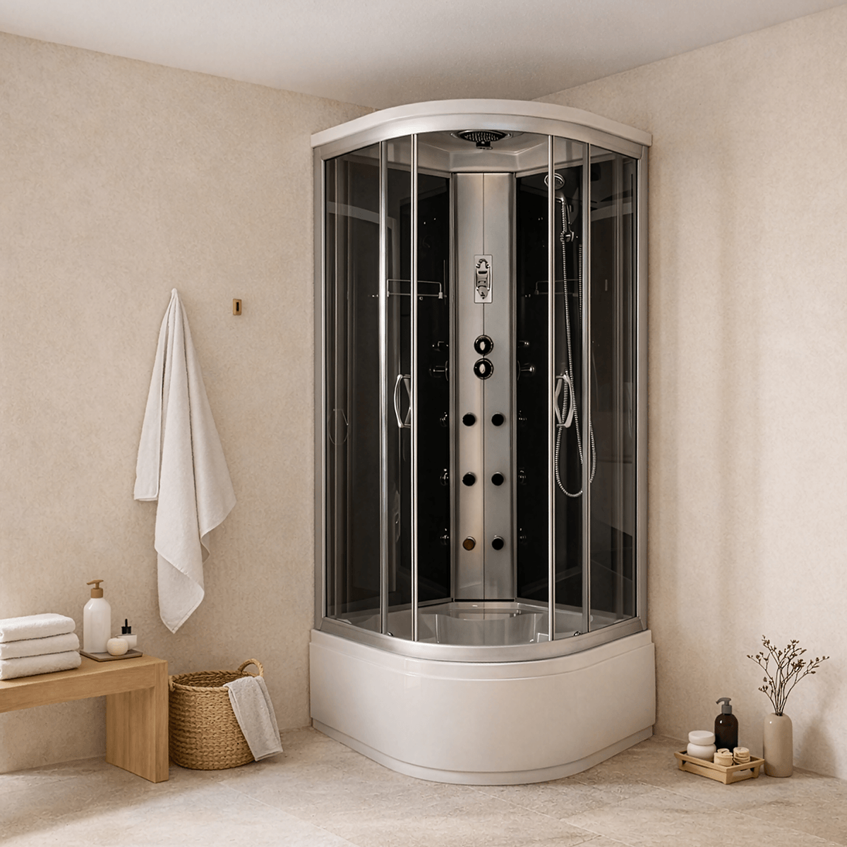 Cabină de duș cu hidromasaj Caraibe, sticlă 4 mm, 90x90 cm, Regata 271786