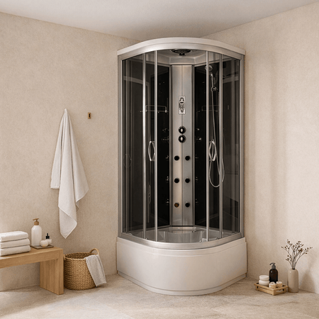 Cabină de duș cu hidromasaj Caraibe, sticlă 4 mm, 90x90 cm, Regata 271786