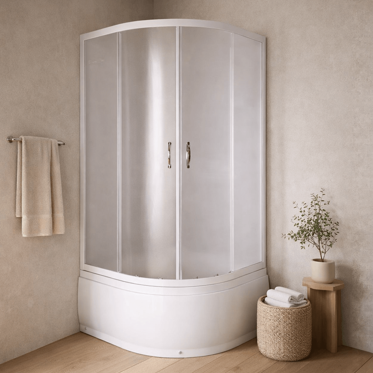 Cabină de duș semirotundă Beta, sticlă mată 4 mm, 80x80x200 cm, cadită și sifon, Regata 261584