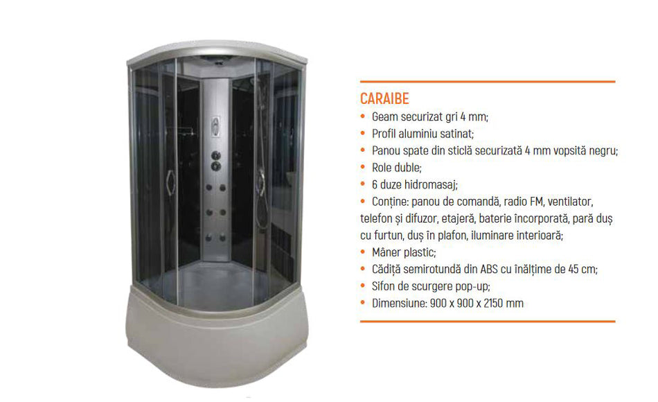 Cabina Dus Hidromasaj Caraibe 900 Mm X 900 Mm
