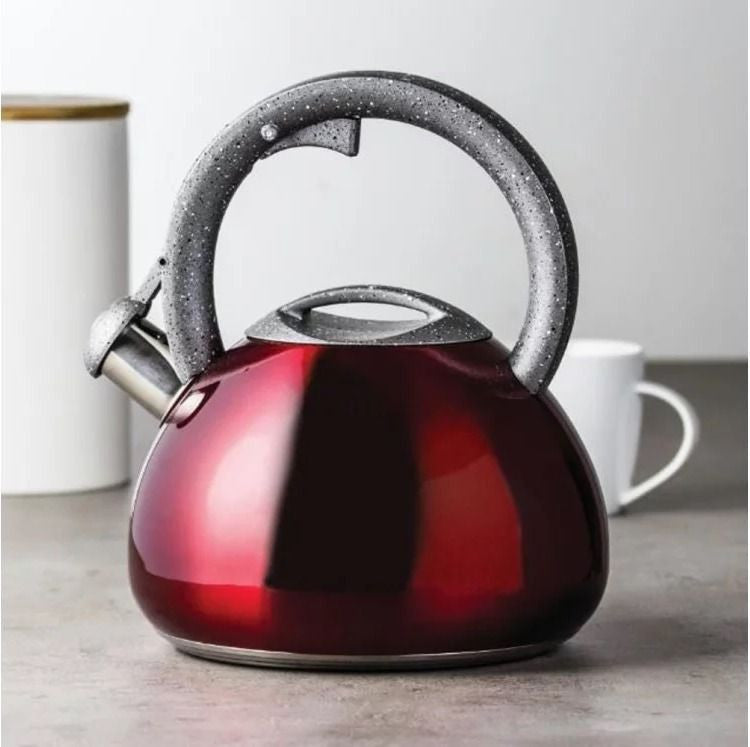 Ceainic inox cu fluier, 2.3L, roșu, Jasper, maner ergonomic, AMBITION 37175