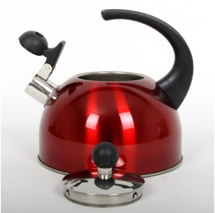 Ceainic inox cu fluier DOMOTTI pentru aragaz, diferite culori, 1.7 L 2 000 ml Negru/roșu