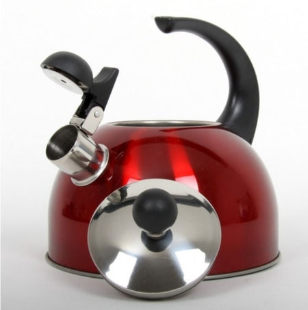 Ceainic inox cu fluier DOMOTTI pentru aragaz, diferite culori, 1.7 L 2 000 ml Negru/roșu