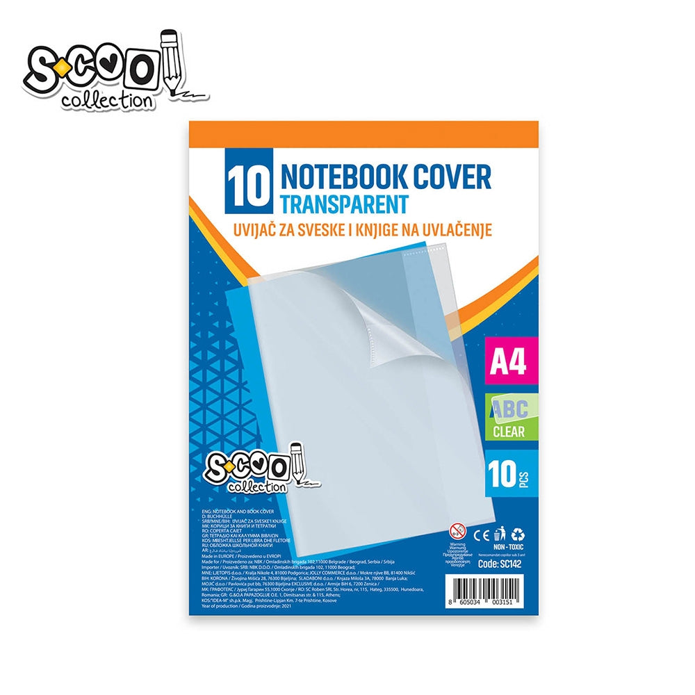 Coperta caiet transparentă A4, 120 mic, set 10 bucăți, dimensiune 43,3 × 30,5 cm - S-COOL / OFFISHOP SC142